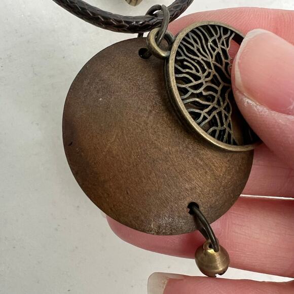Bronze and Wood Tree of Life Funky Earthy Pendant Necklace - Picture 3 of 5